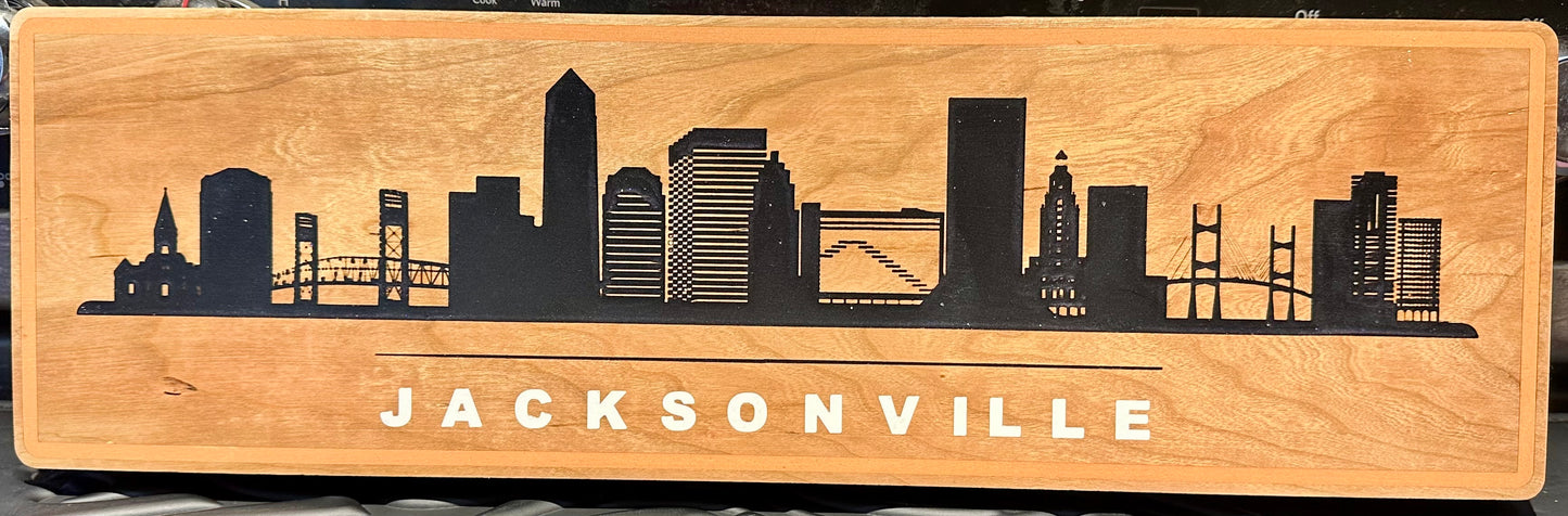Jacksonville Skyline Wooden Wall Art – Handcrafted Cherry Wood | Local Artisan | Limited Batch