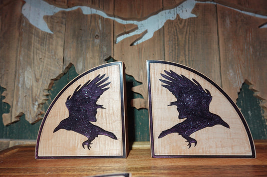Raven Silhouette Bookends – Gothic Bookish Décor | Handmade Wood Bookends Inspired by Dark Romance & Mystery