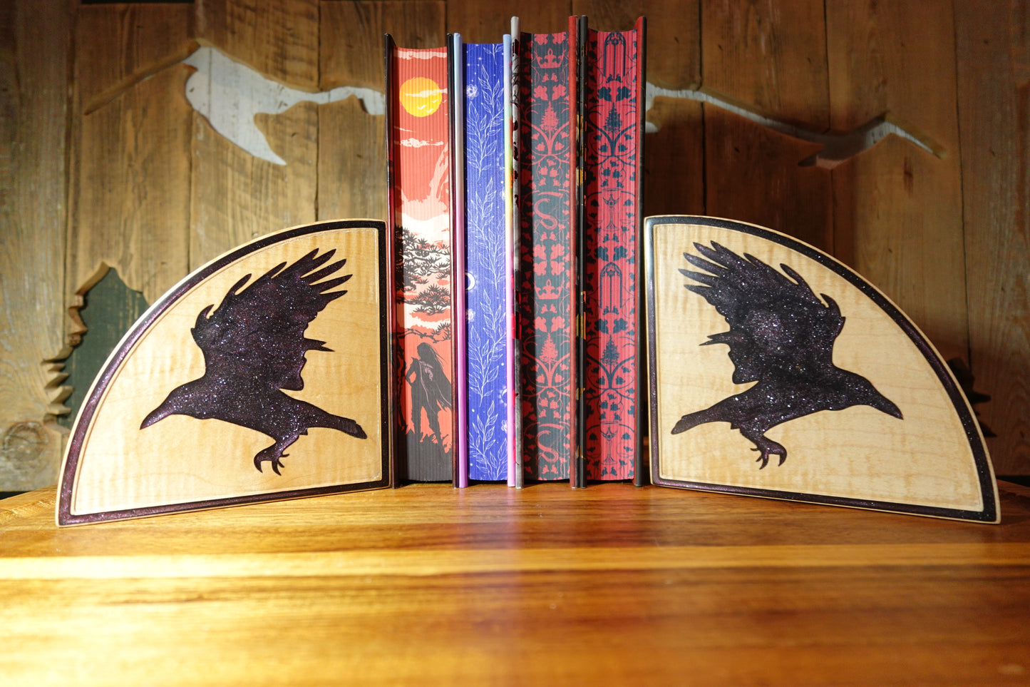Raven Silhouette Bookends – Gothic Bookish Décor | Handmade Wood Bookends Inspired by Dark Romance & Mystery