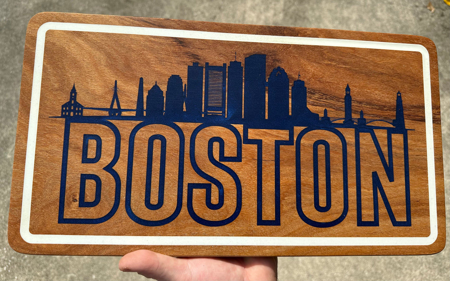 Boston Skyline Mahogany Wall Art