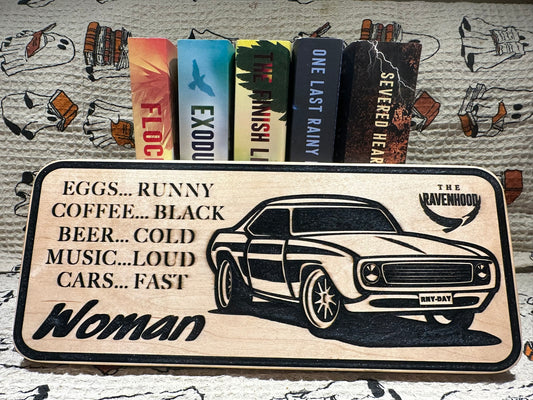 Officially Licensed Dom’s Car Bookshelf Sign; Flock The Ravenhood Merch